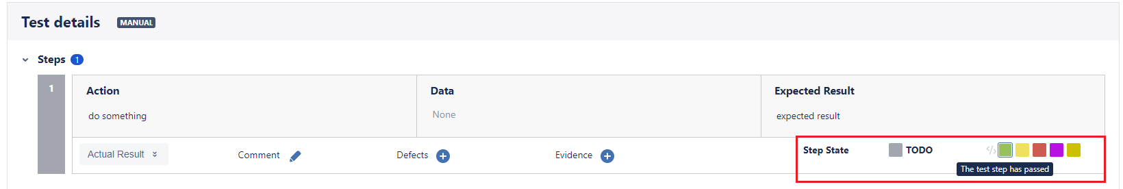 Xray cloud test step status dropdown
